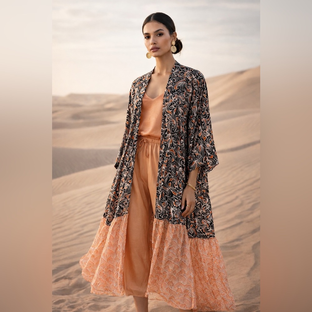 Anthropologie Bohemian Hippie Lagenlook Flowy Festival Ethereal Robe Kaftan